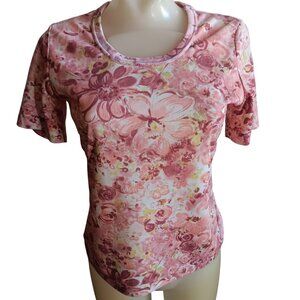 Women's 12 Vintage Pink Floral T-shirt Single Stitch Polyester 1970's Disco